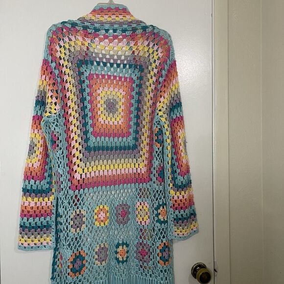 No 1 Los angeles acrylic crochet quilted muti color maxi cardigan sweater duster - Picture 6 of 10